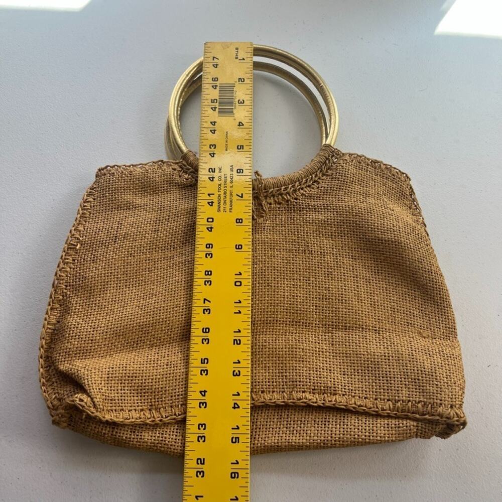 Boho Handmade Paper Bag Vintage 70s Tote Bag Beach Picnic Wood Button Closure - Picture 4 of 12